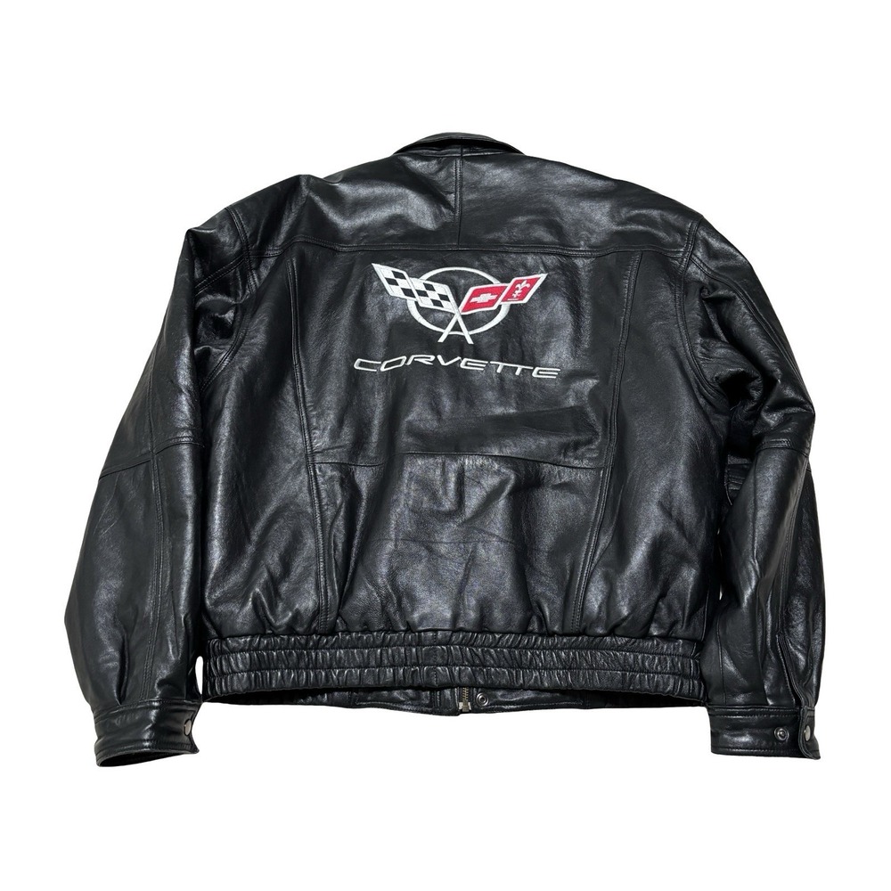 Vintage 90s GM Licensed Corvette Racing Leather Bomber Jacket Men's Large 26x27